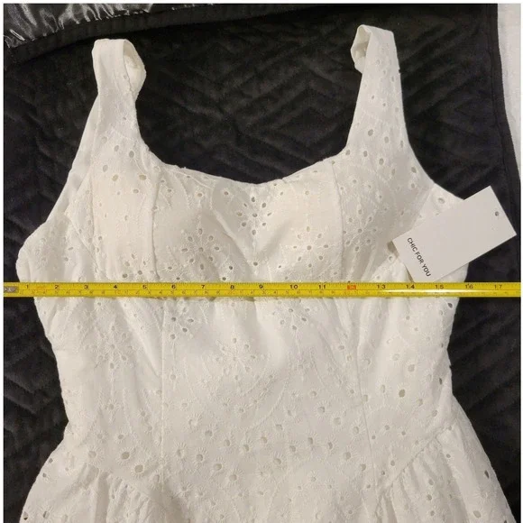 NWT Chic 4 U Italy Made White Babydoll Eyelet Dress Cottagecore Tea Party Fairy - Picture 3 of 6
